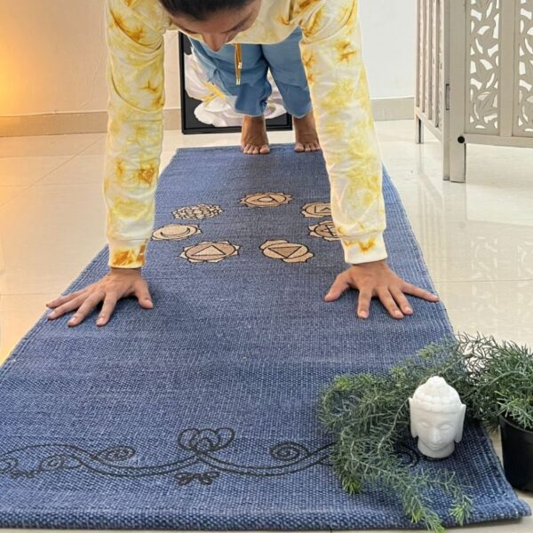 Blue handwoven cotton yoga mat